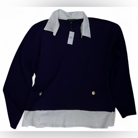 Ann Taylor Tops - NWT Ann Taylor Purple Sweater XL Gold Button Detail White Collar Trim Knit Top